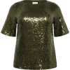 Kaffe Curve KCmirana Sequin Blouse, grønn paljetter