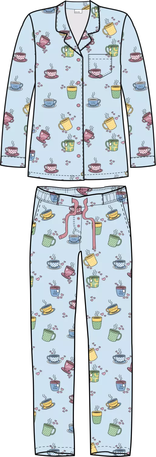 Damella of Sweden, mønstret 2-delt pysj, lysblå m/motiv