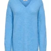 JDY Marina L/S V-neck Pullover KNT, blå