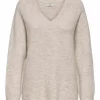 JDY Marina L/S V-neck Pullover knt, beige