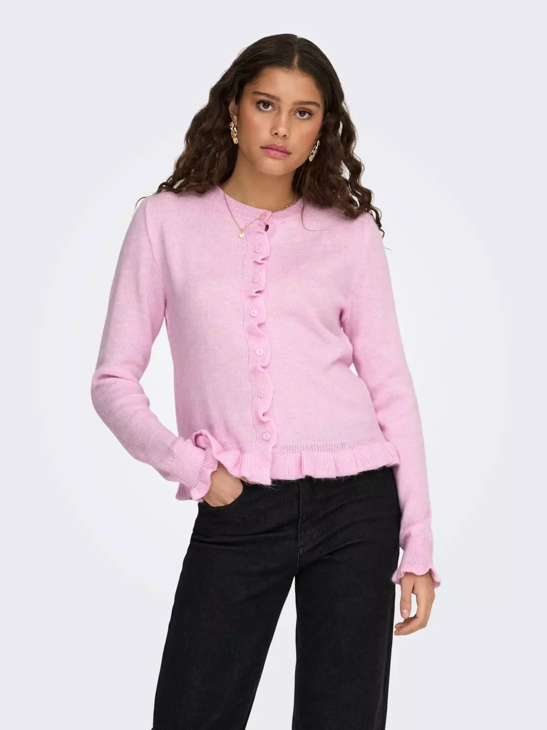 JDY Letty L/S on frill cardigan, rosa