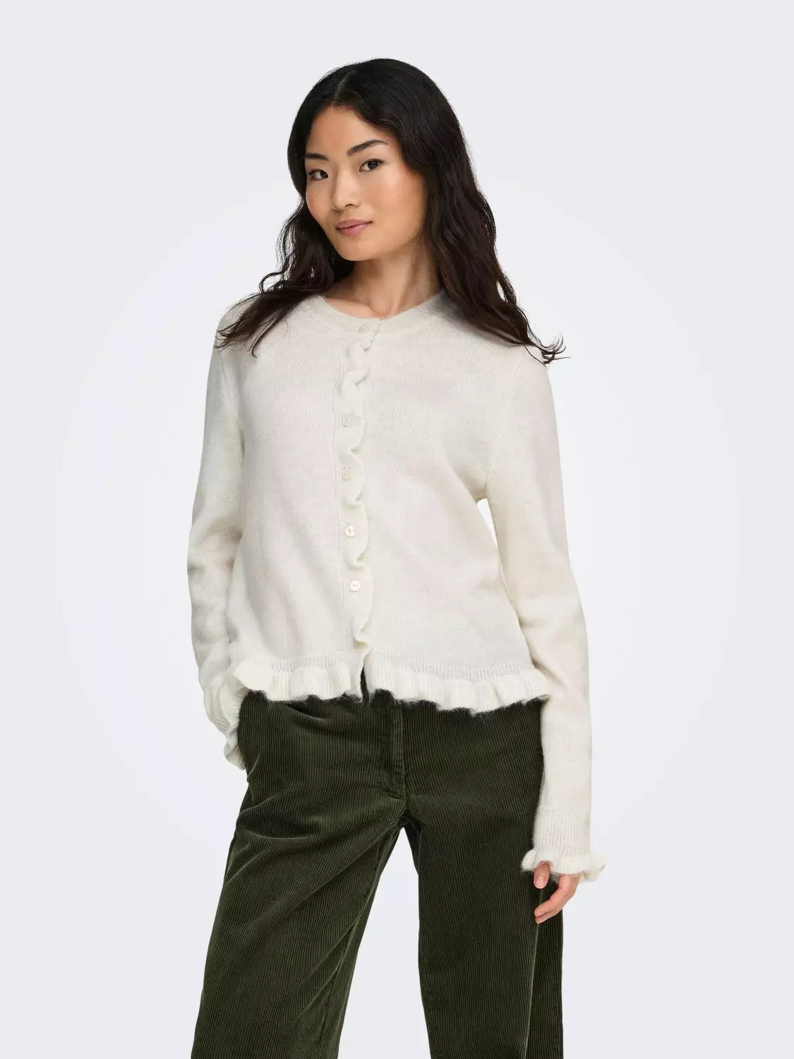 JDY Letty L/S on frill cardigan, offwhite