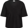 Kaffe Curve KCriana V-neck T-shirt, sort glitter