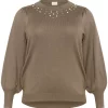 Kaffe Curve KCahina Pullover, brun med perler
