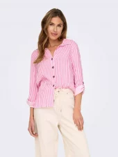 JDY Laurel Life L/S Shirt, hvit/rosa