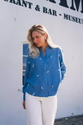 Raus Pernilla Shirt, Embrodery, denimblå