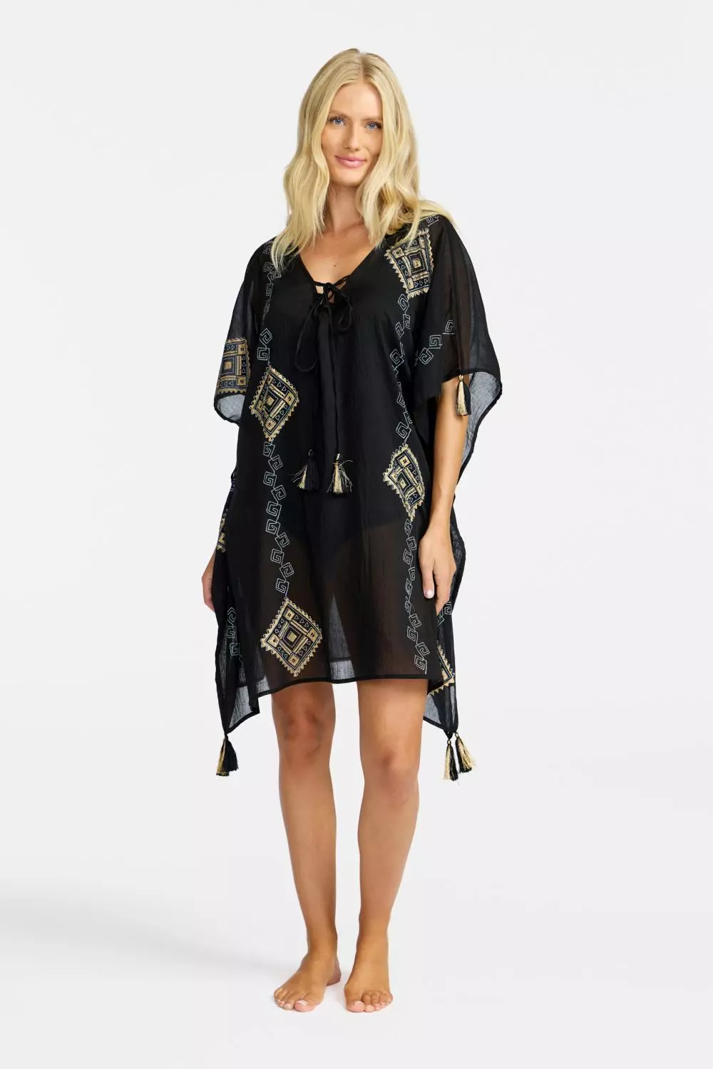 Damella sarong, sort strandtunika