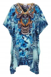 Damella sarong, strandtunika blå mønstret