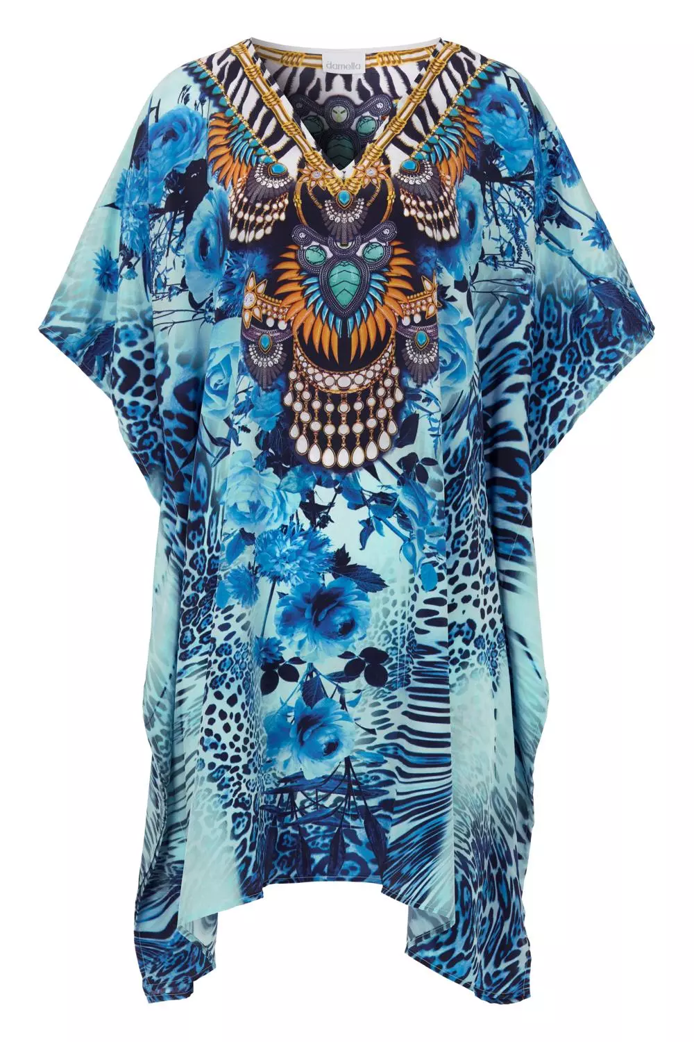 Damella sarong, strandtunika blå mønstret