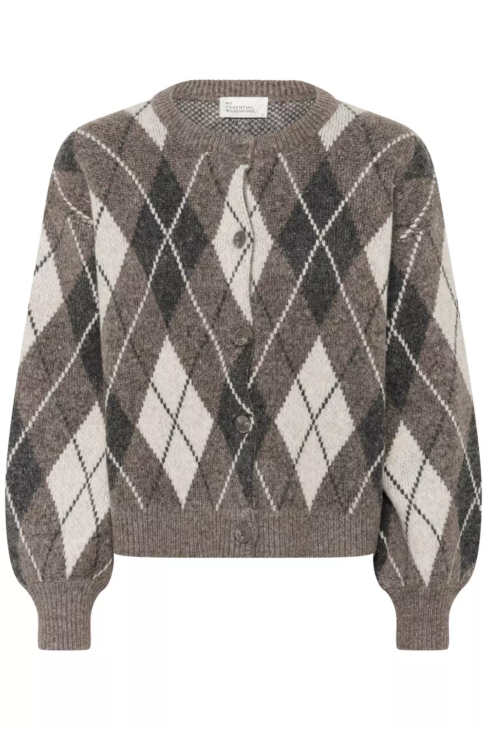 My Essential Wardrobe Paloma Check Knit Cardigan, brun/rutete