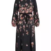Vila Vielma Bai O-neck LS ankle midi dress, sort/blomster