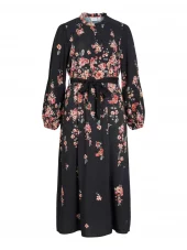 Vila Vielma Bai O-neck LS ankle midi dress, sort/blomster