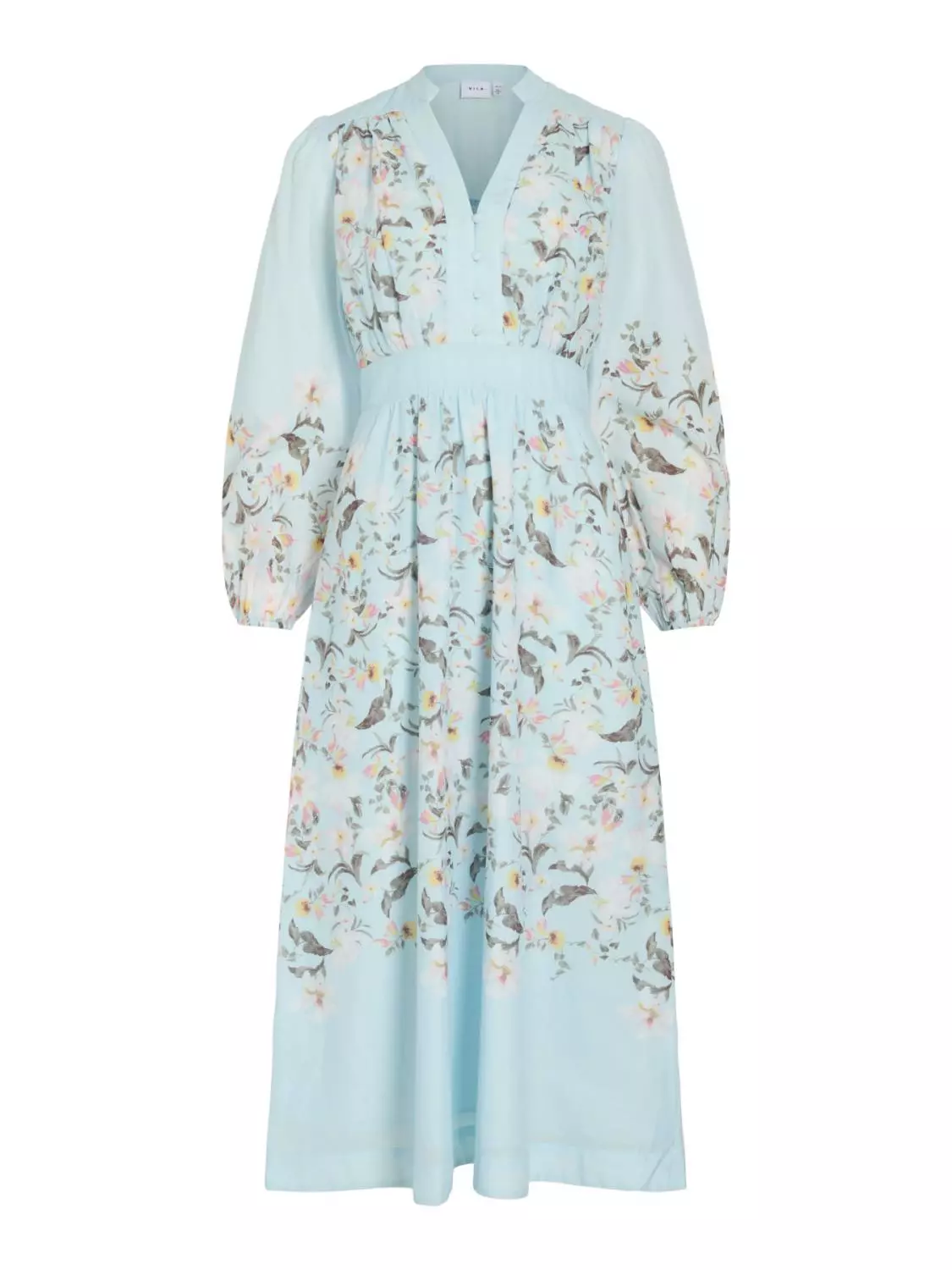 Vila Vizanila Gil L/S midi dress, lyseblå/blomstret