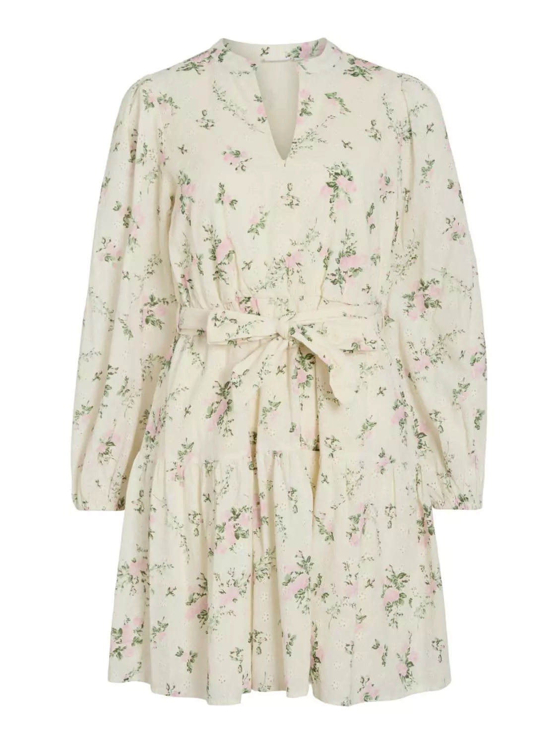 Vila Vimiada l/s Emb Sort Shirt Dress, hvit m/mønster