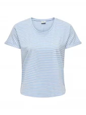 JDY Sissy S/S o-neck top jrs, blå/hvit stripete