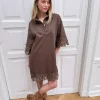Continue Klara embrodery dress, brun