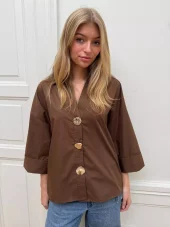 Continue Augusta big gold buttons shirt, brun