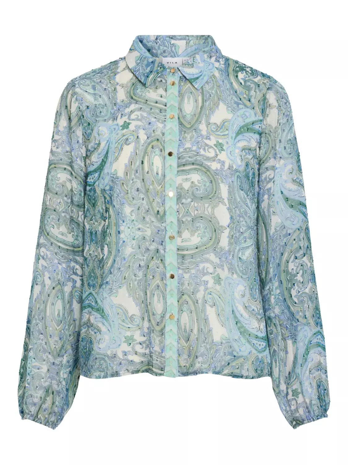 Vila Viparyas V-neck l/s Printed, blå/grønn