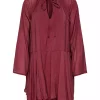 JDY Harper l/s Frill Dress, burgunder