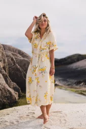 Raus Irene 2/4 Shirt Dress, offwhite/gul blomstret