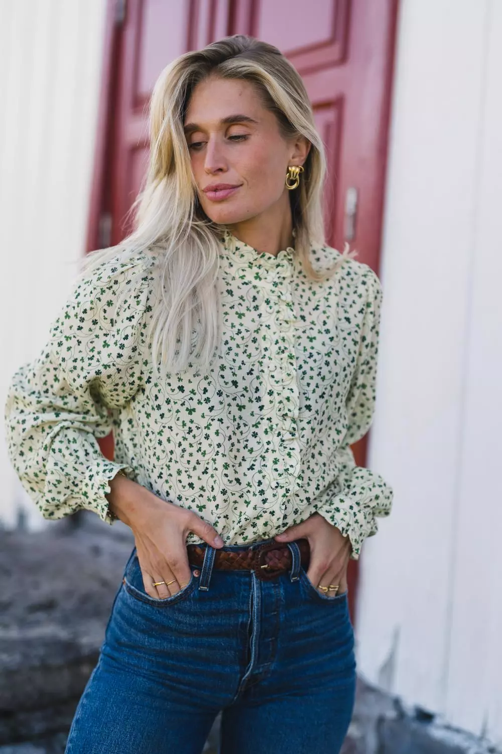 Raus Astrid Shirt, grønn blomstret