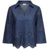 JDY Bille L/S Chambray Embroidery Top, denimblå