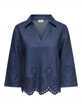 JDY Bille L/S Chambray Embroidery Top, denimblå