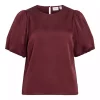 Vila Viellette 2/4 Satin Puff Top, burgunder