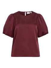 Vila Viellette 2/4 Satin Puff Top, burgunder