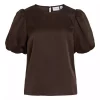 Vila Vielette 2/4 satin puff top, brun