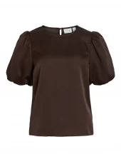 Vila Vielette 2/4 satin puff top, brun