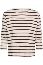 Part Two Nela 3/4 ermlengde topp, offwhite/brun stripete
