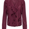 JDY Uso l/s Frill Top, burgunder