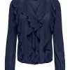 JDY Usp l/s Frill Top, marineblå
