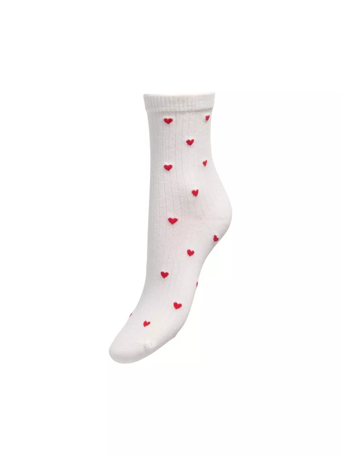 JDY Smile Rib Socks, hvit m/hjerter