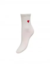 JDY Calm Embrodery Socks, hvit m/hjerte