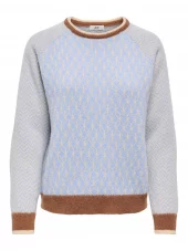 JDY Bryn Life L/S o-neck jacq pullover, lys blå