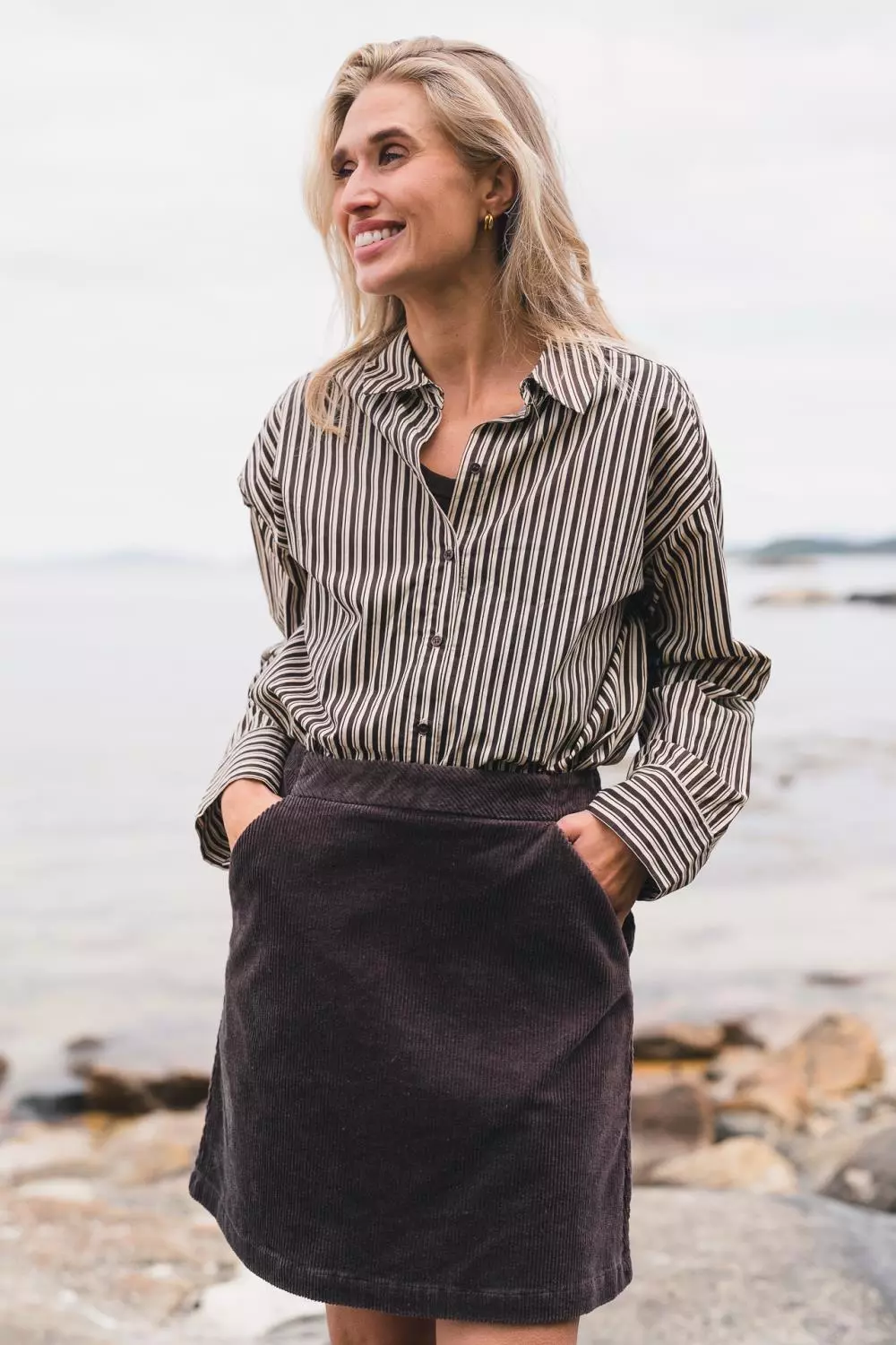 Raus Ida Maja Shirt, brun/stripete