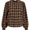 Vila Vilene Check l/s Shirt, brunrutet skjorte