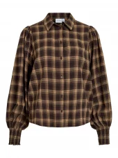 Vila Vilene Check l/s Shirt, brunrutet skjorte