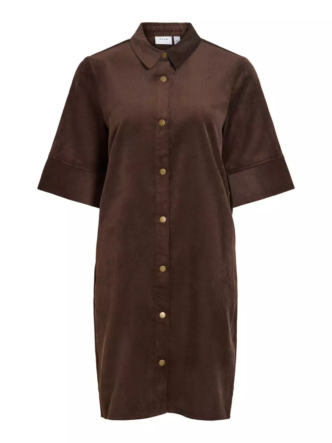 Vila Courdie 2/4 Dress, kjole i kordfløyel, brun