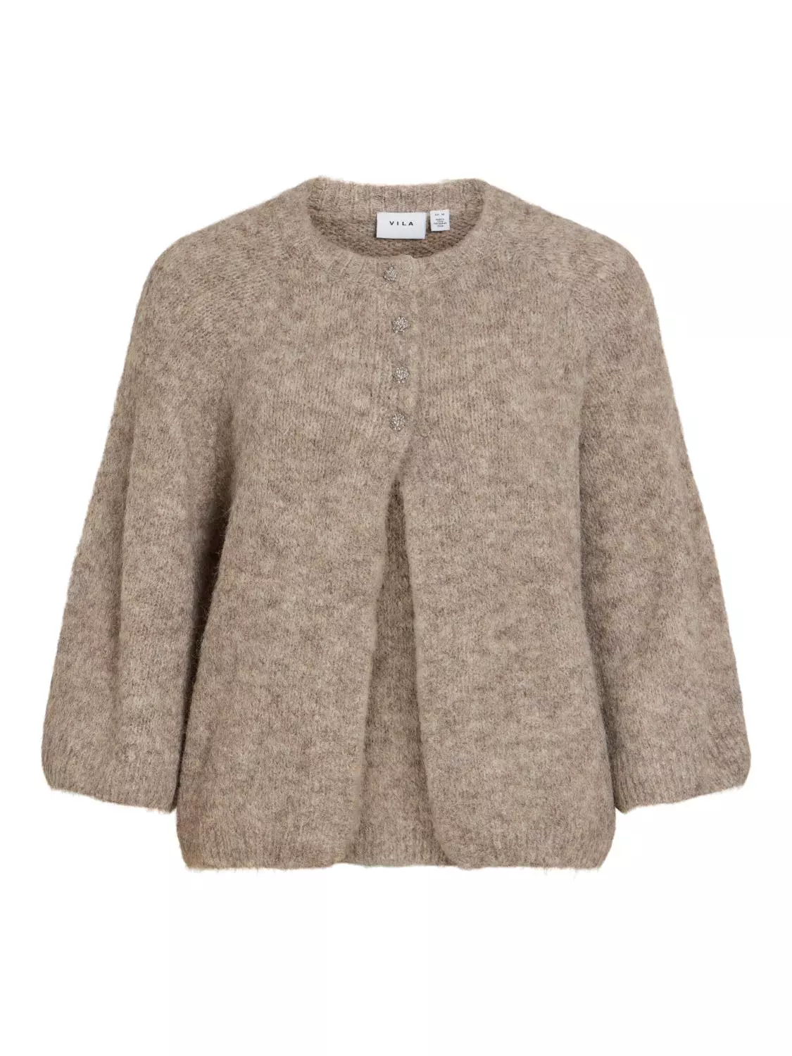 Vila Vibows 3/4 knit cardigan, beige