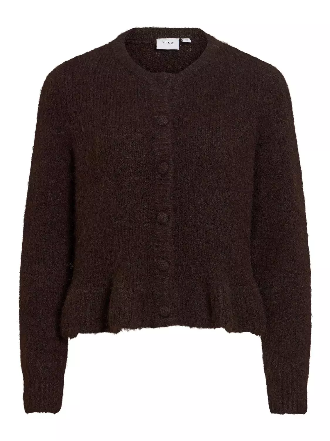 Vila Vibows L/S Flounce knit cardigan, brun