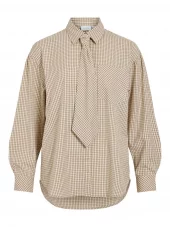 Vila Vinera Loose L/S Shirt, beige rutete