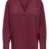 JDY Lion l/s V-neck Top, burgunder