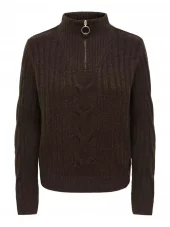 JDY Andrea L/S Zip cable pullover knit, brun