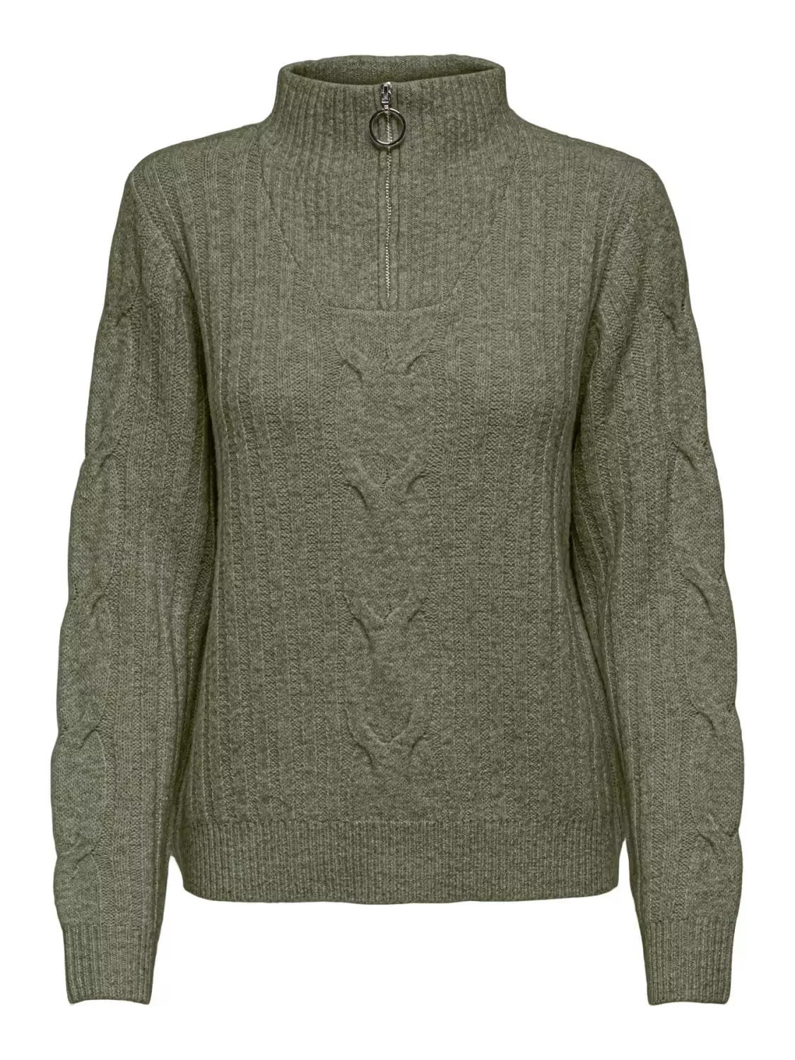 JDY Andrea L/S Zip cable pullover knit, grønn