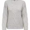 JDY Andrea L/S Zip cable pullover knit, lys grå