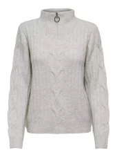 JDY Andrea L/S Zip cable pullover knit, lys grå