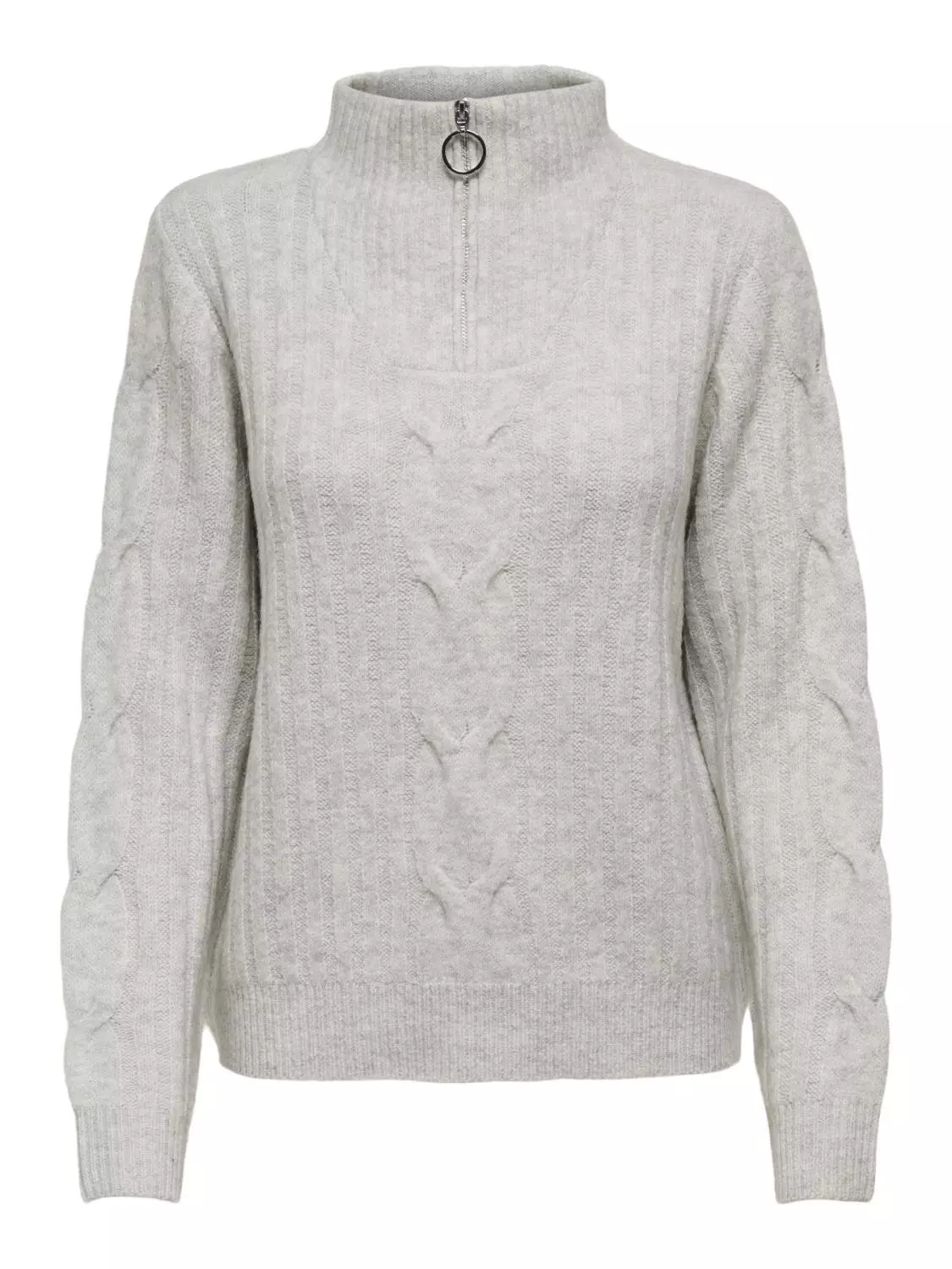 JDY Andrea L/S Zip cable pullover knit, lys grå